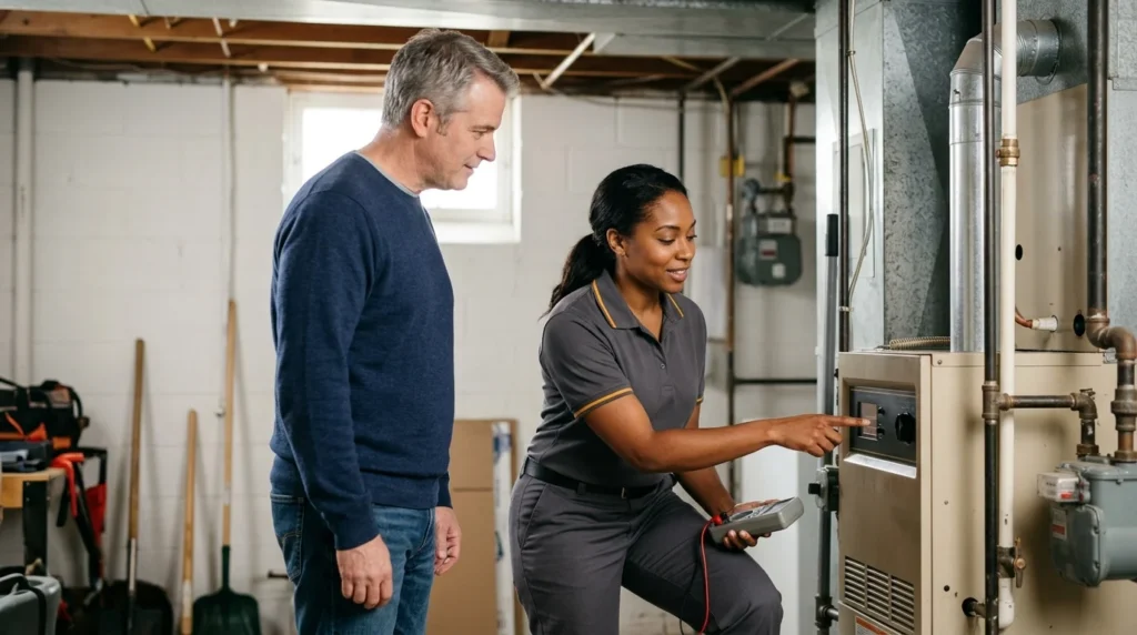 An electrician assessing a system with the homeowner