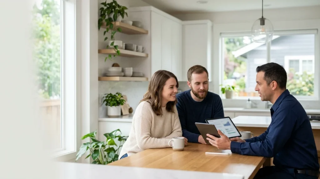 Reviewing options on a tablet at home