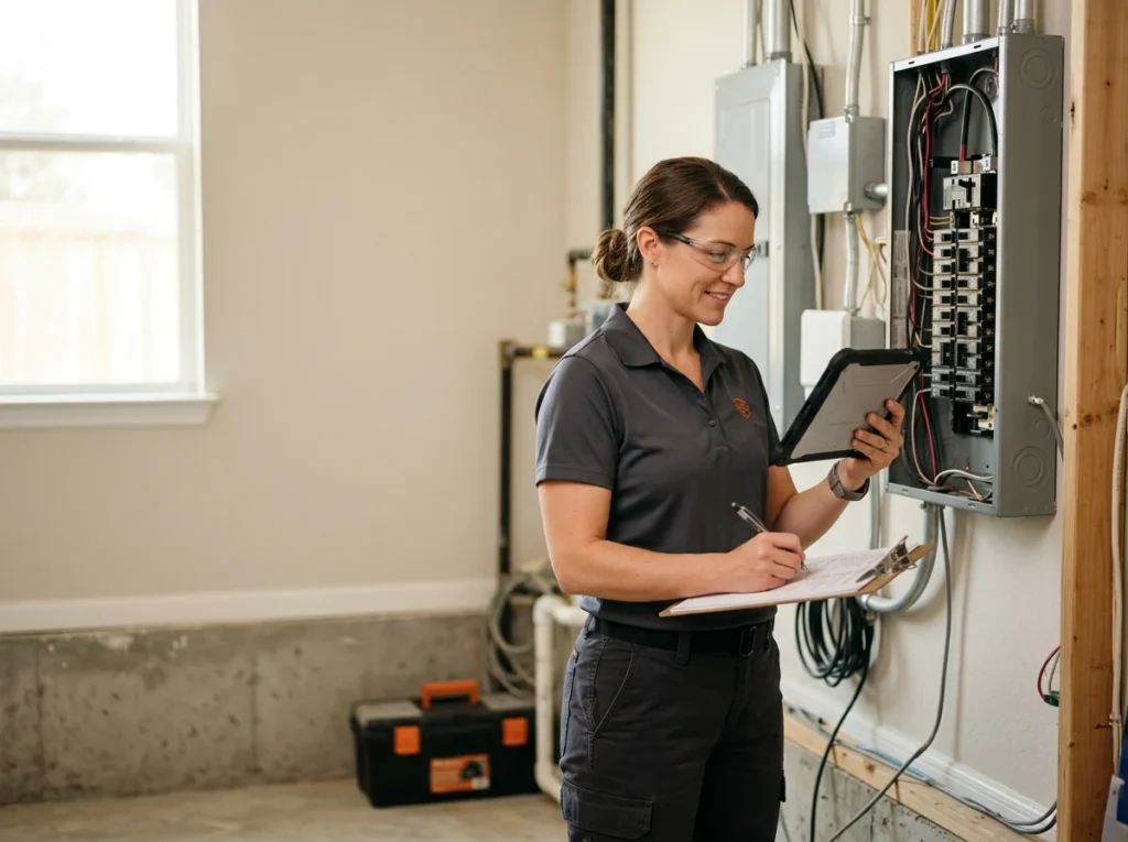 An inspector documenting an electrical panel